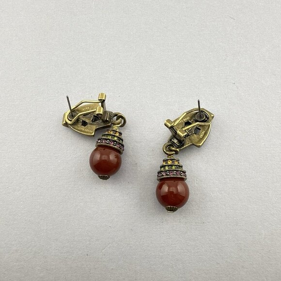 Heidi Daus Earrings Art Deco Carnelian Dangle Drop Multicolor Omega Back Pierce - Picture 5 of 9